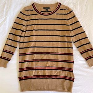 J.CREW Tippi Sweater 100% Merino Wool In Stripe Camel Black Pullover Sz XXS